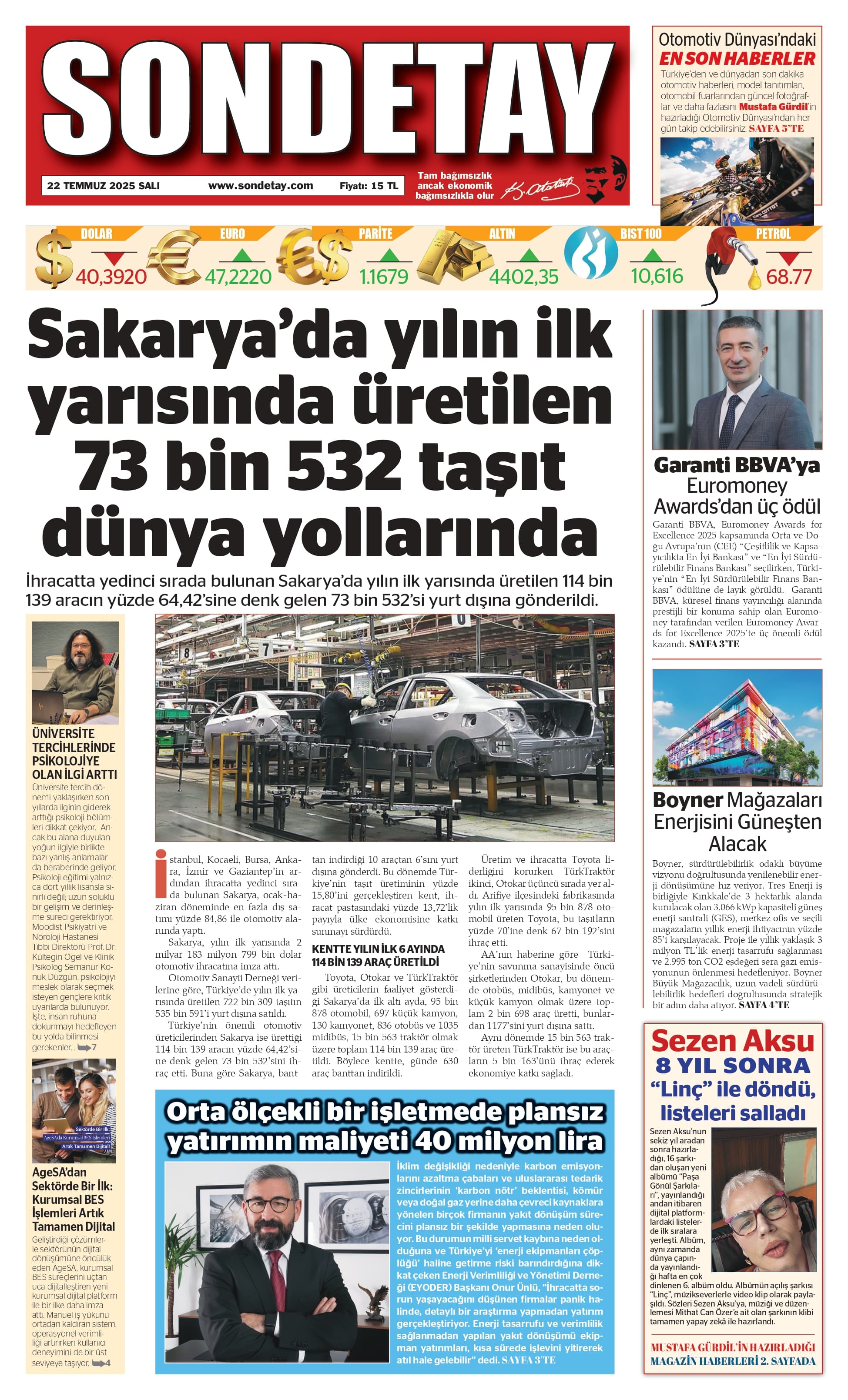 22 Temmuz 2025 – Salı
