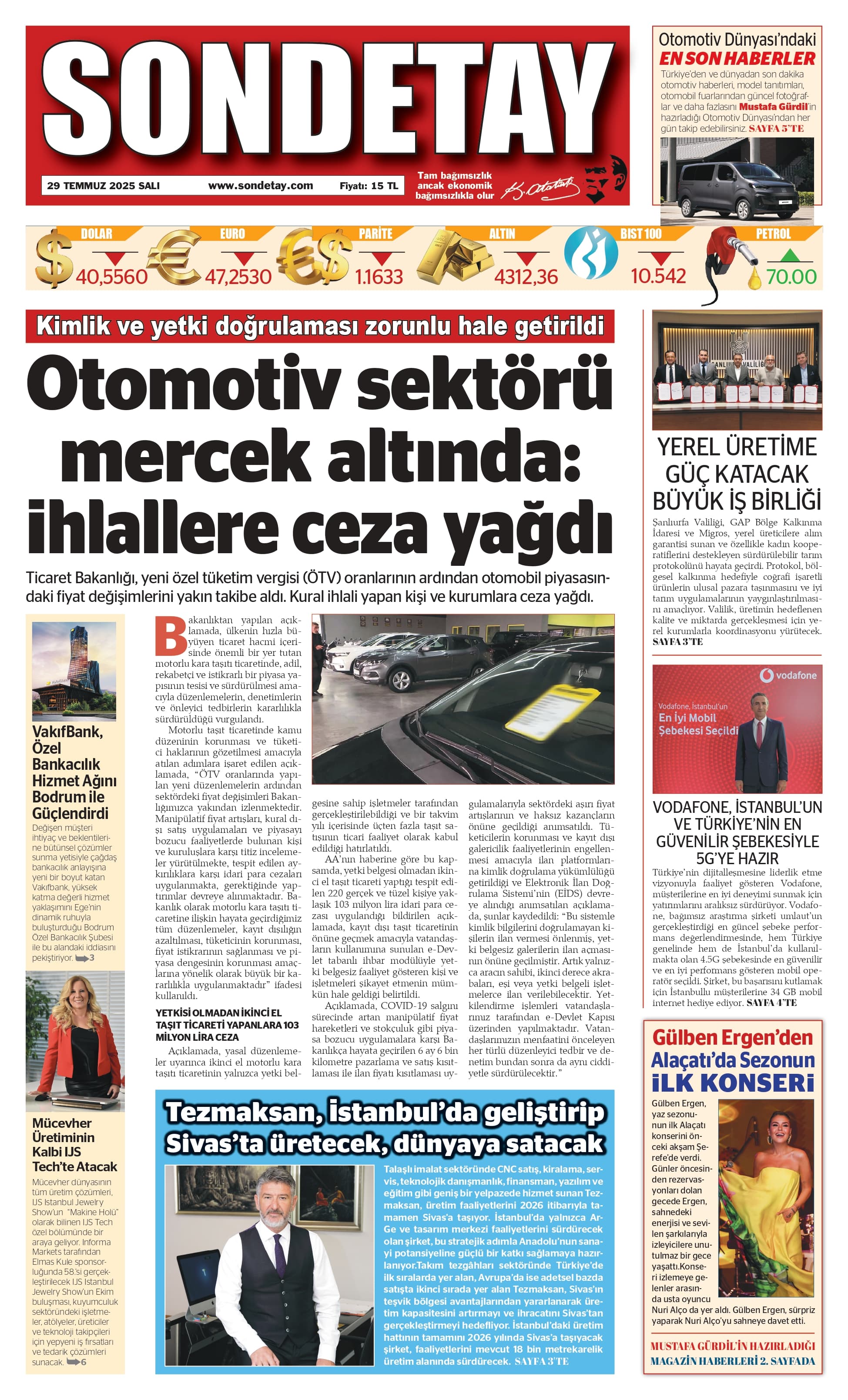 29 Temmuz 2025 – Salı
