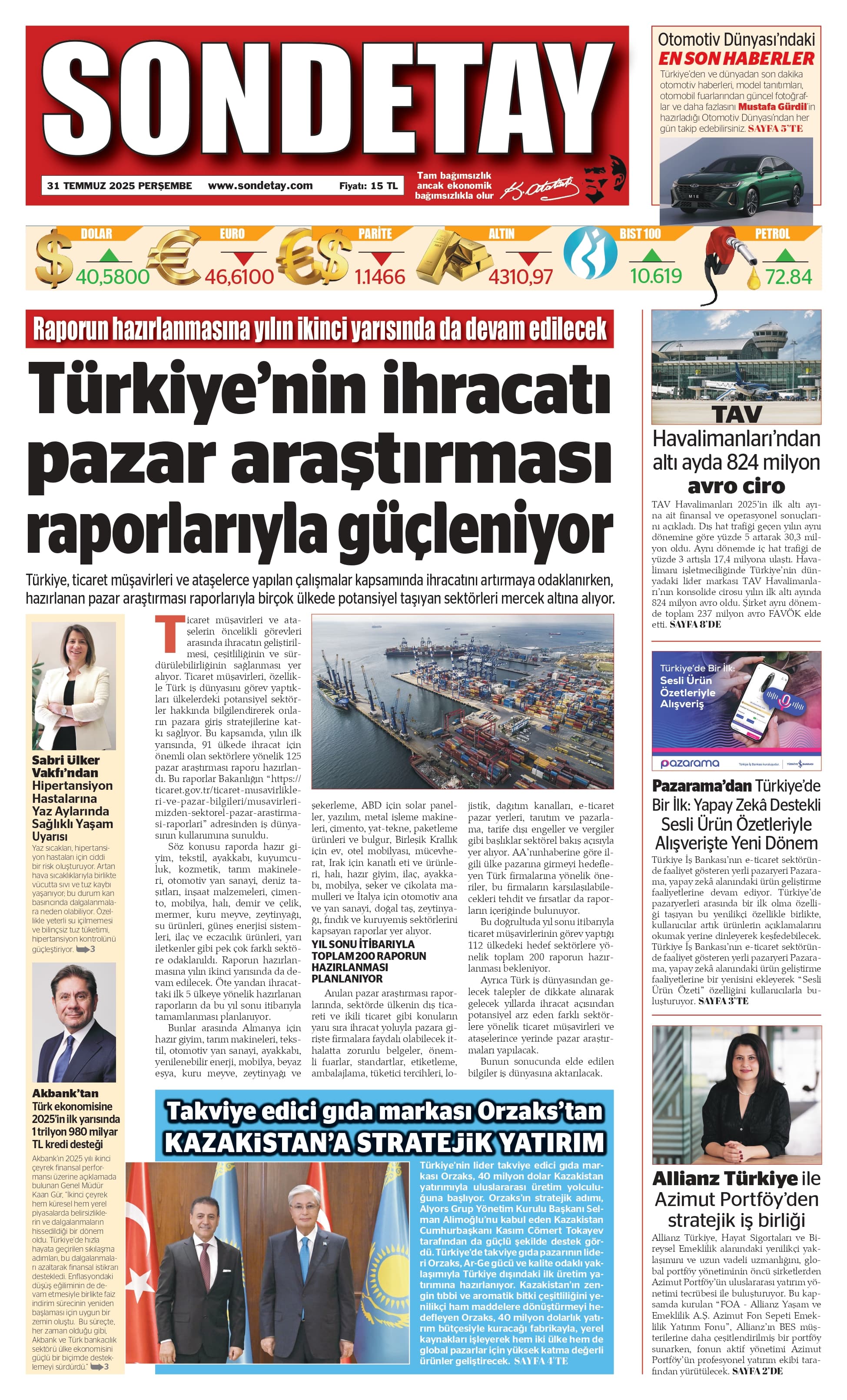 31 Temmuz 2025 – Perşembe