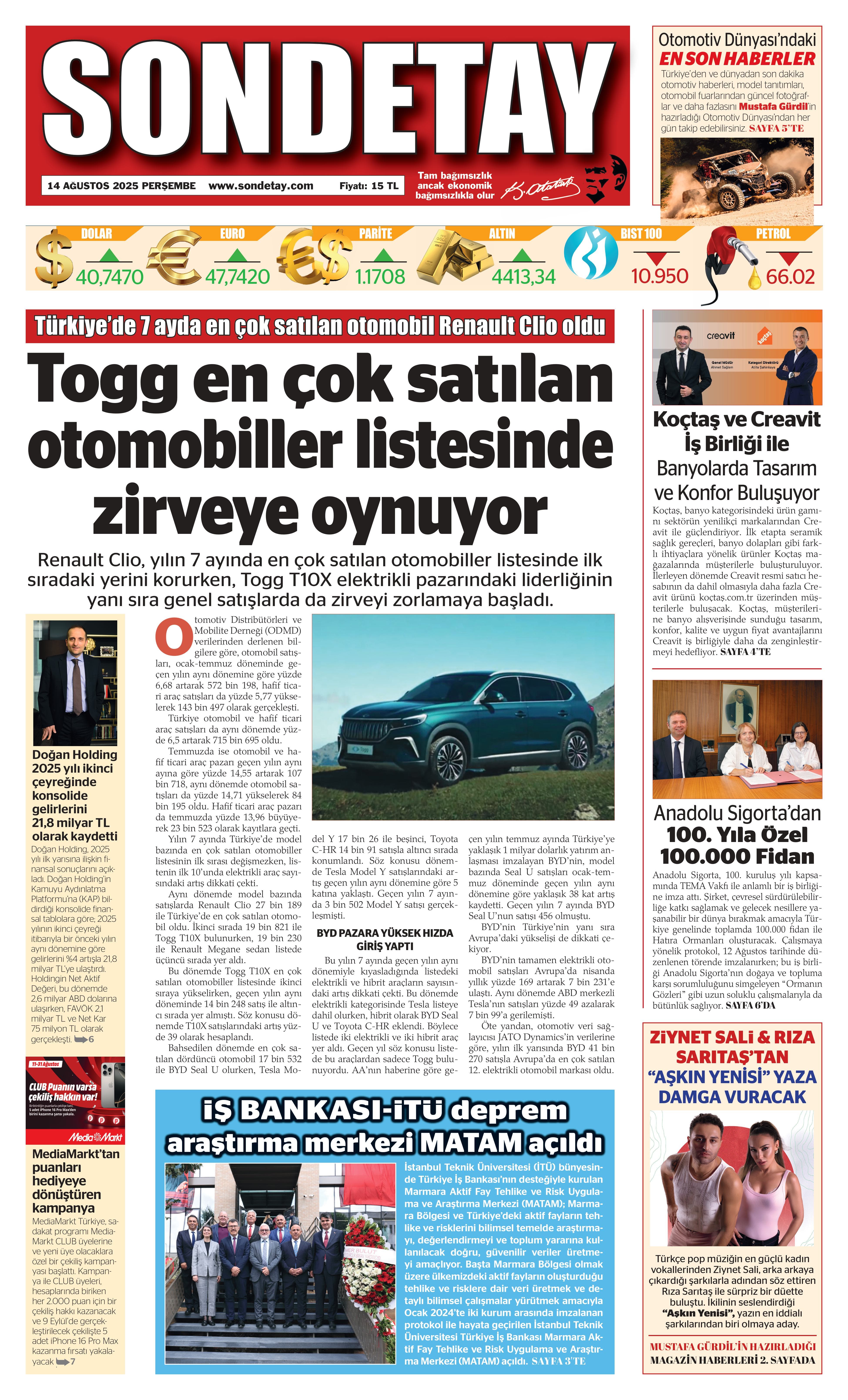 14 Ağustos 2025 – Perşembe
