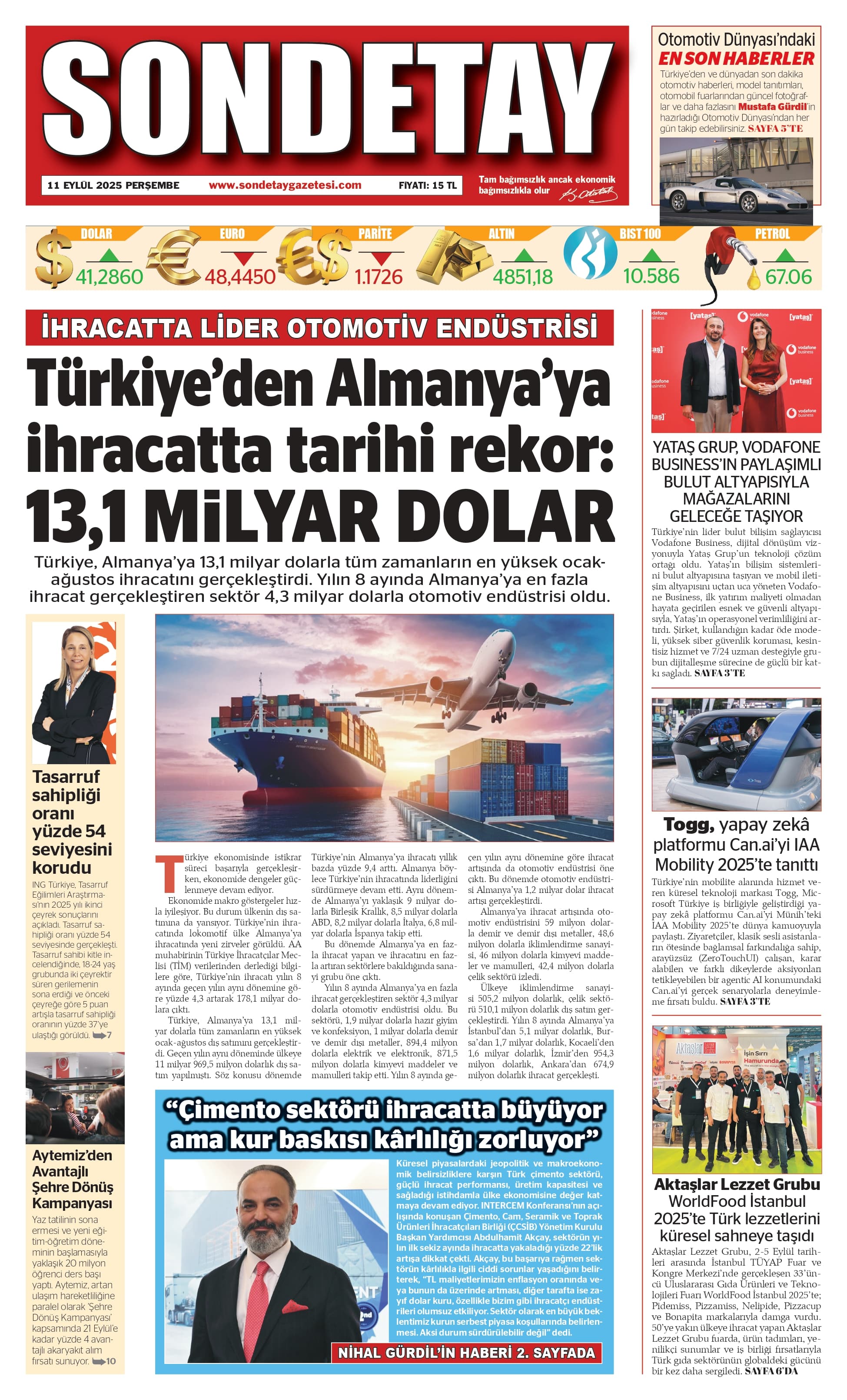 11 Eylül 2025 – Perşembe